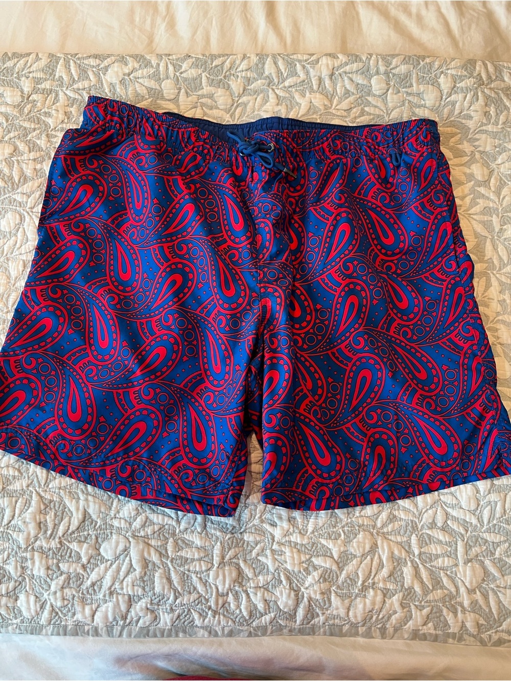 Lands' End Men's Navy Swim Trunks with Red Paisley Print